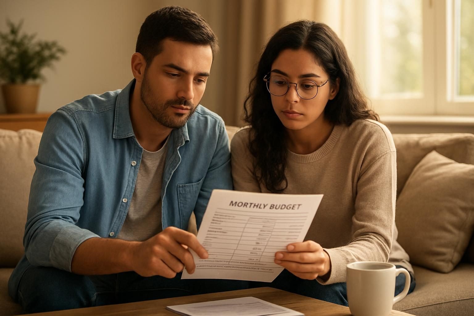 Couple building a budget to plan debt consolidation payments