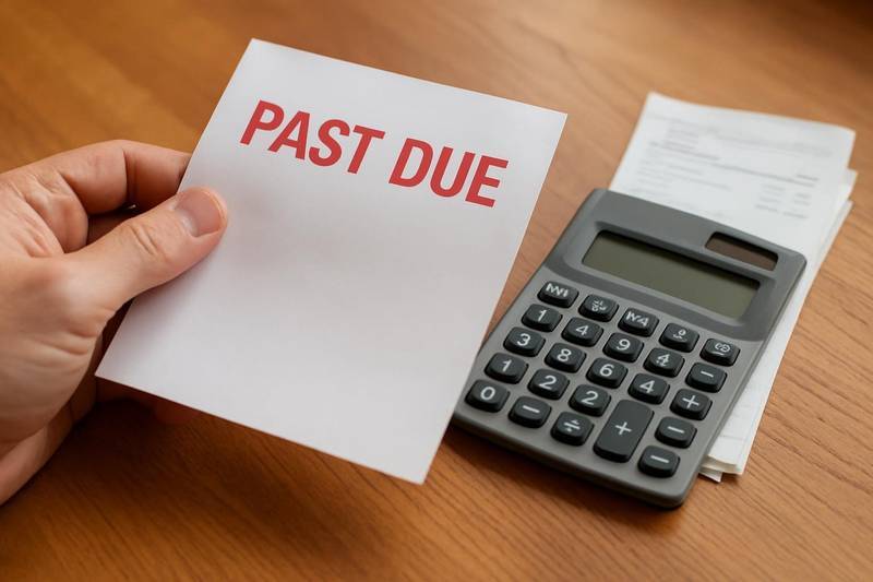 Late payment notice and bills showing the risks of overlapping debt programs