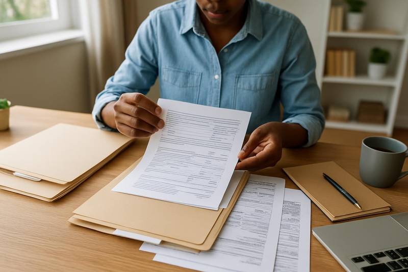 Gathering pay stubs and tax documents for income verification on a loan application
