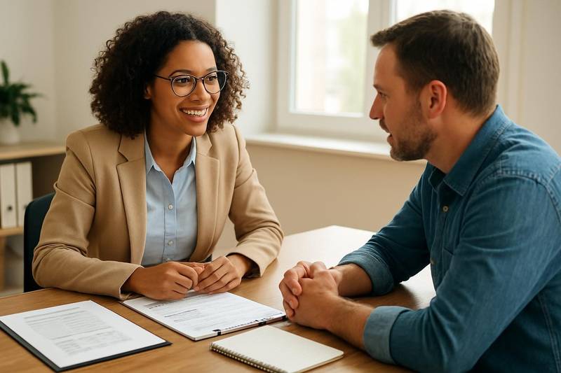 Credit counselor discussing a debt management plan with a client