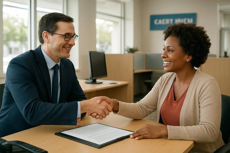 Credit union loan officer meeting a member about debt consolidation loan options