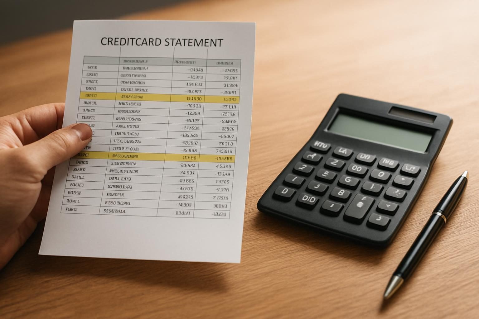 Reviewing credit card statement showing APR and fees while preparing a hardship request