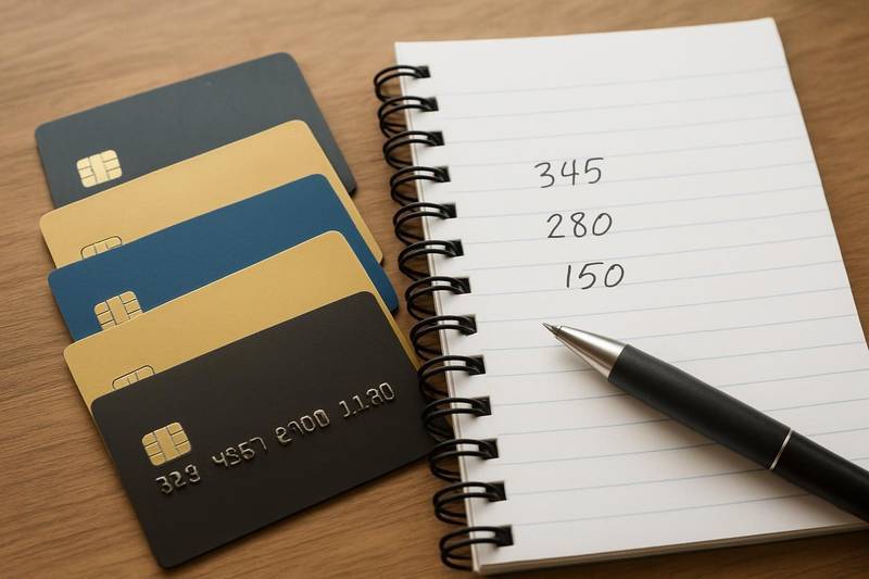 Credit cards and payoff notes used to compare balance transfer and loan costs