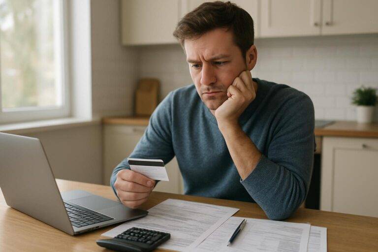 Person comparing debt consolidation vs debt settlement options at a kitchen table