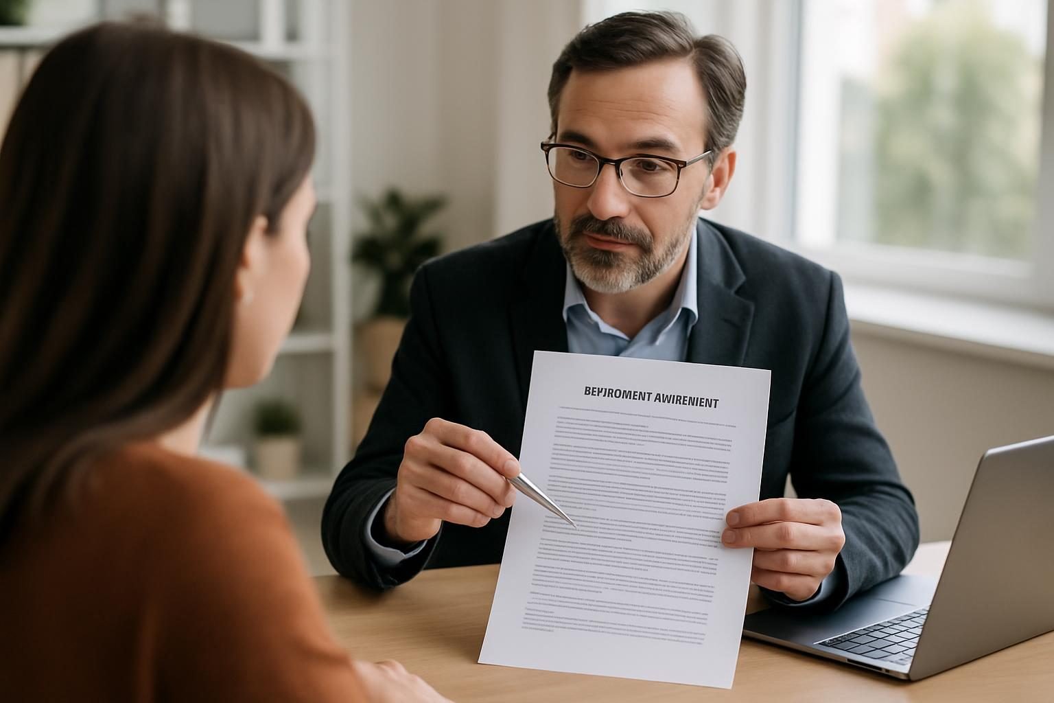 Specialist and client reviewing a debt settlement agreement