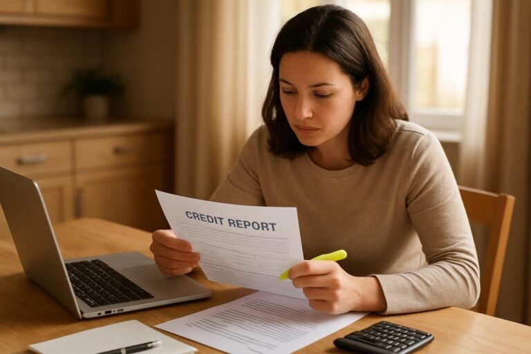 Person reviewing a credit report to find errors to dispute