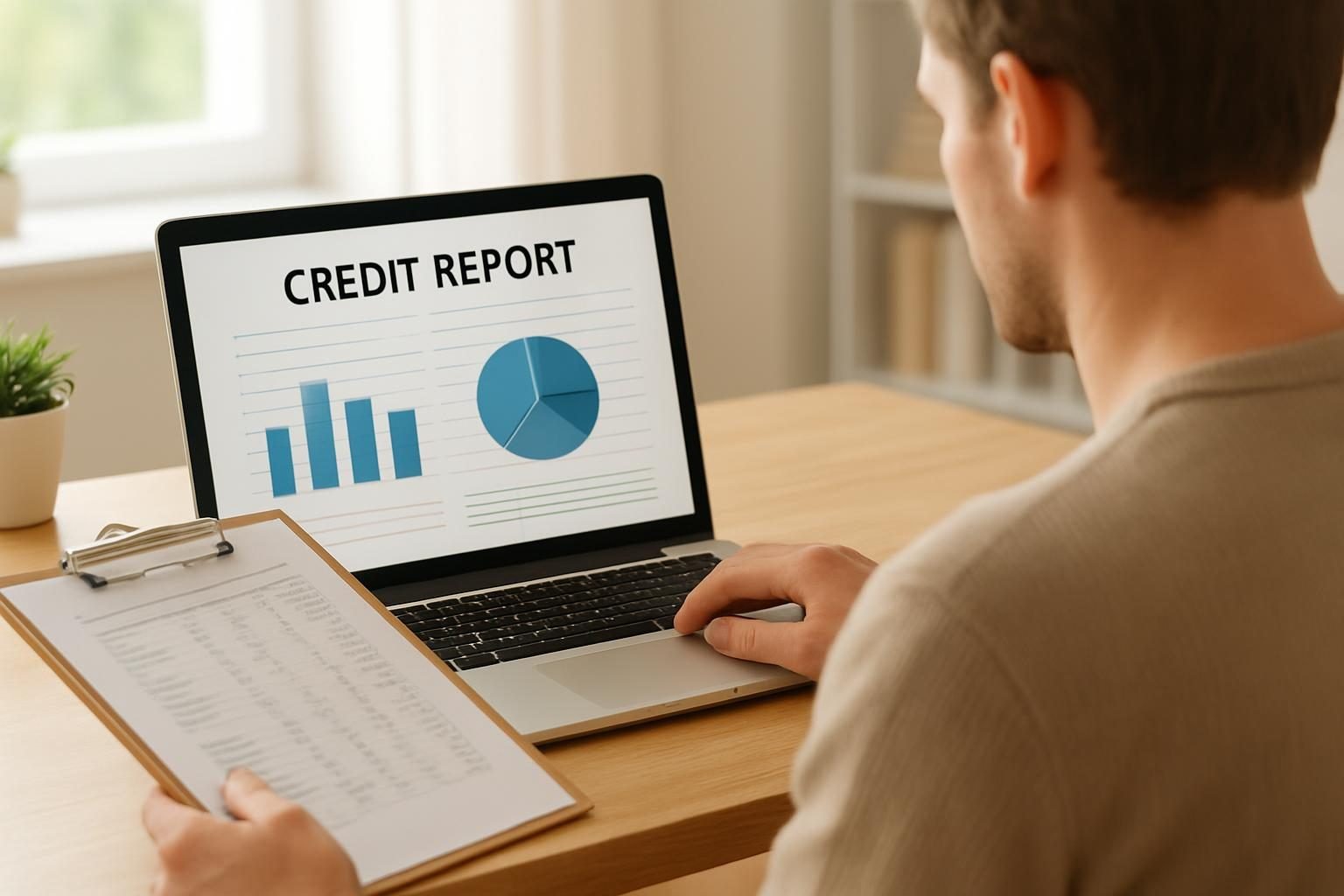 Reading a credit report on a laptop to check for errors and dispute them