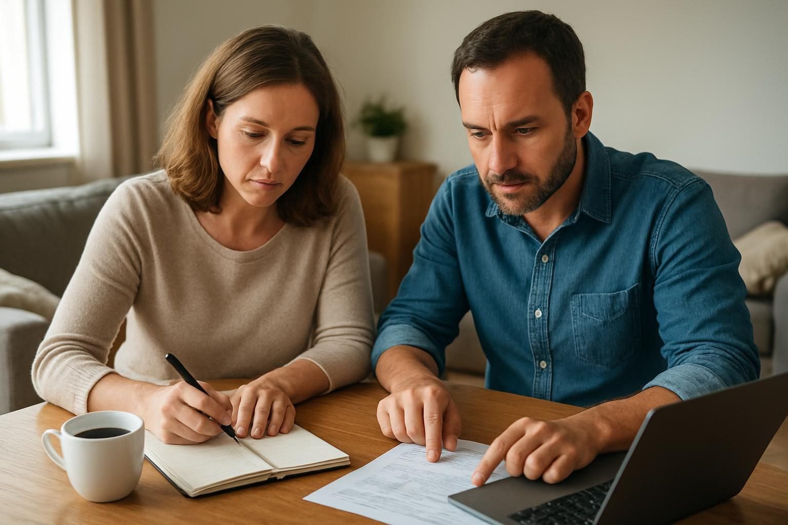Couple building a budget to fund monthly credit card debt payments